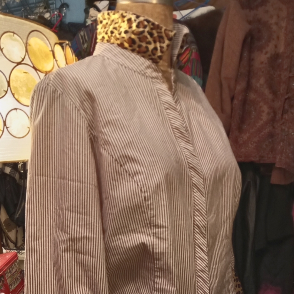 Striped Shirt.                          Size Lh Leopard Print Collar